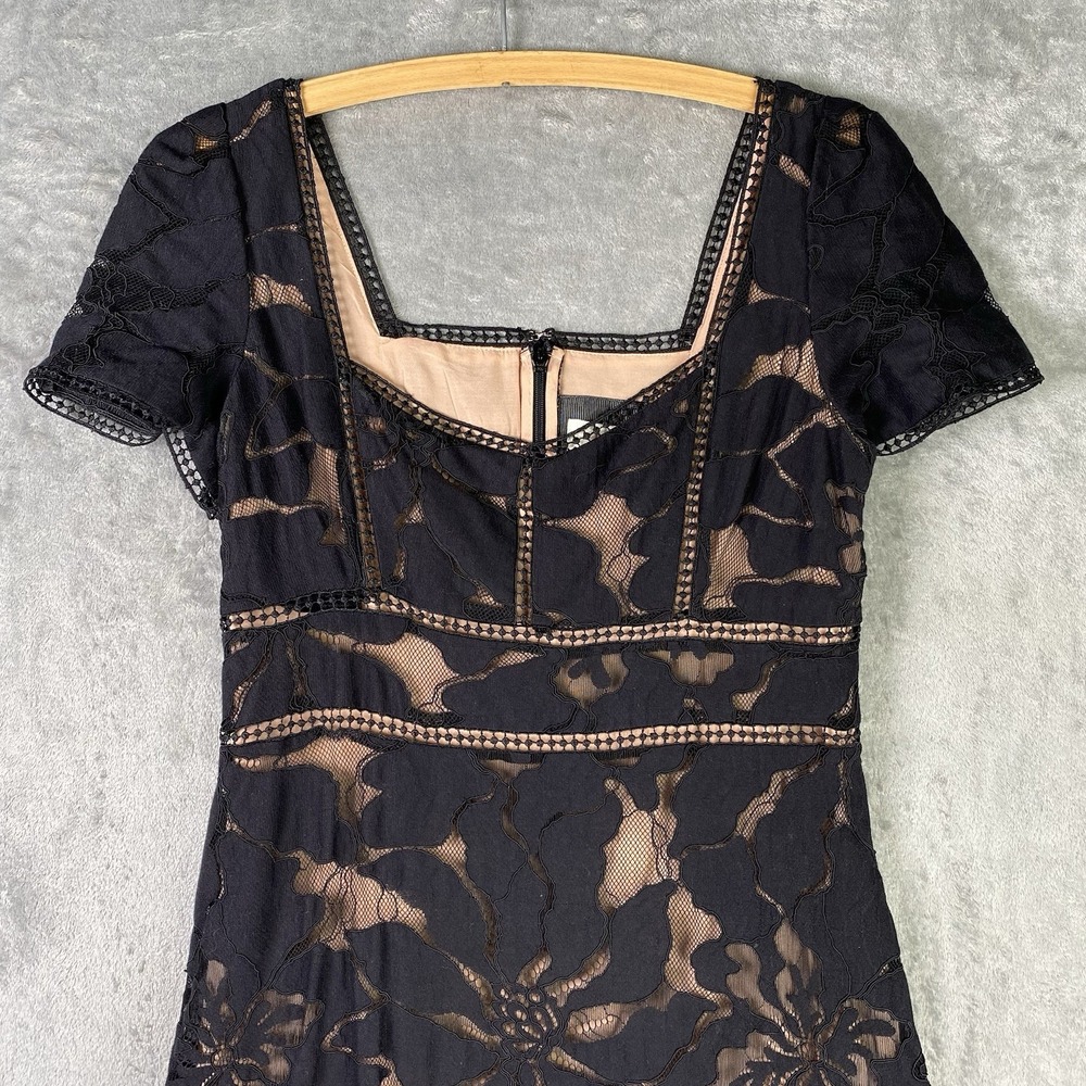 Anthropologie Dress Womens Sz 6 Black Slim Lace Maxi Floral Cocktail Evening - Picture 5 of 16